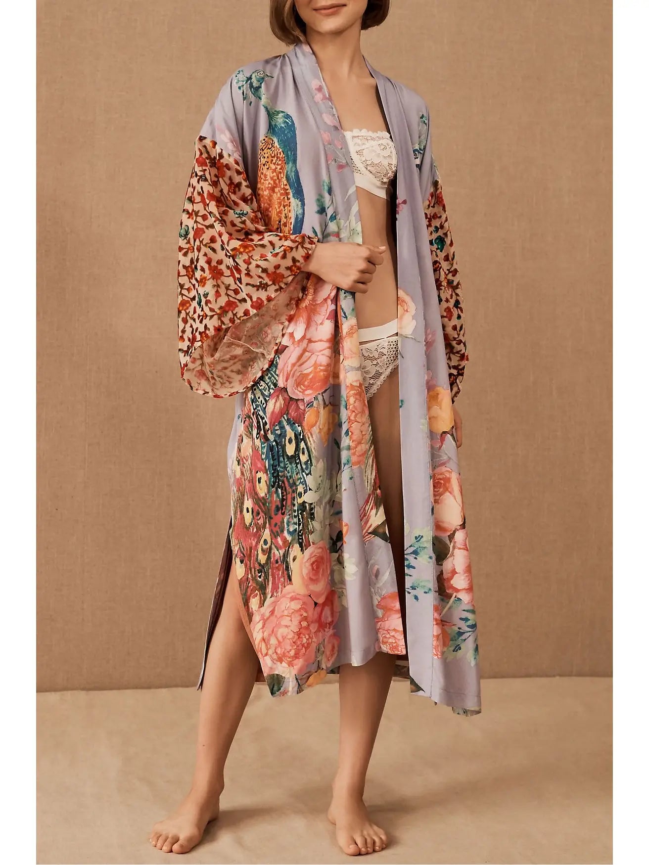 Peacock and Floral Kimono