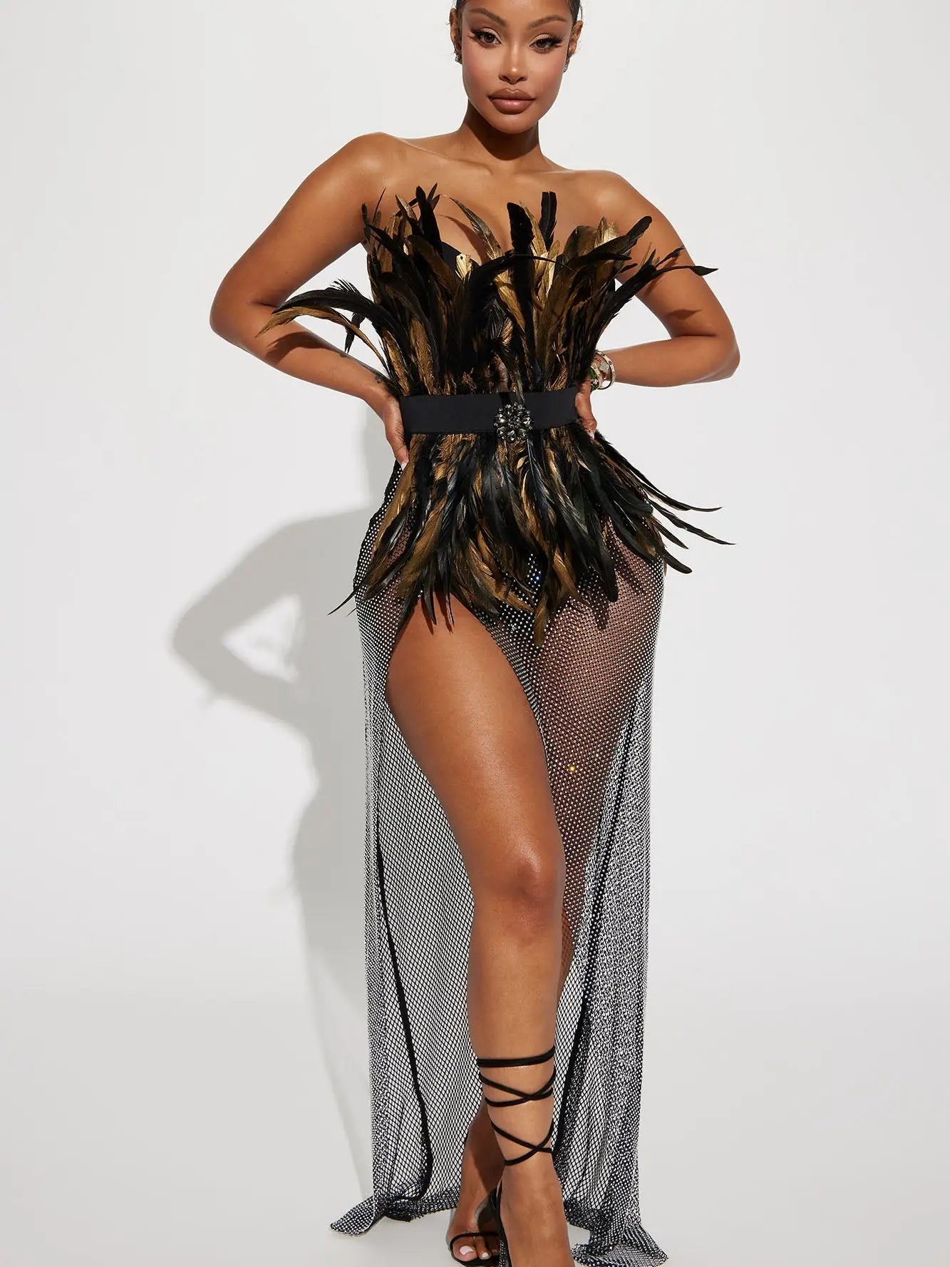 Luxurious Life Feather Maxi Dress - Black
