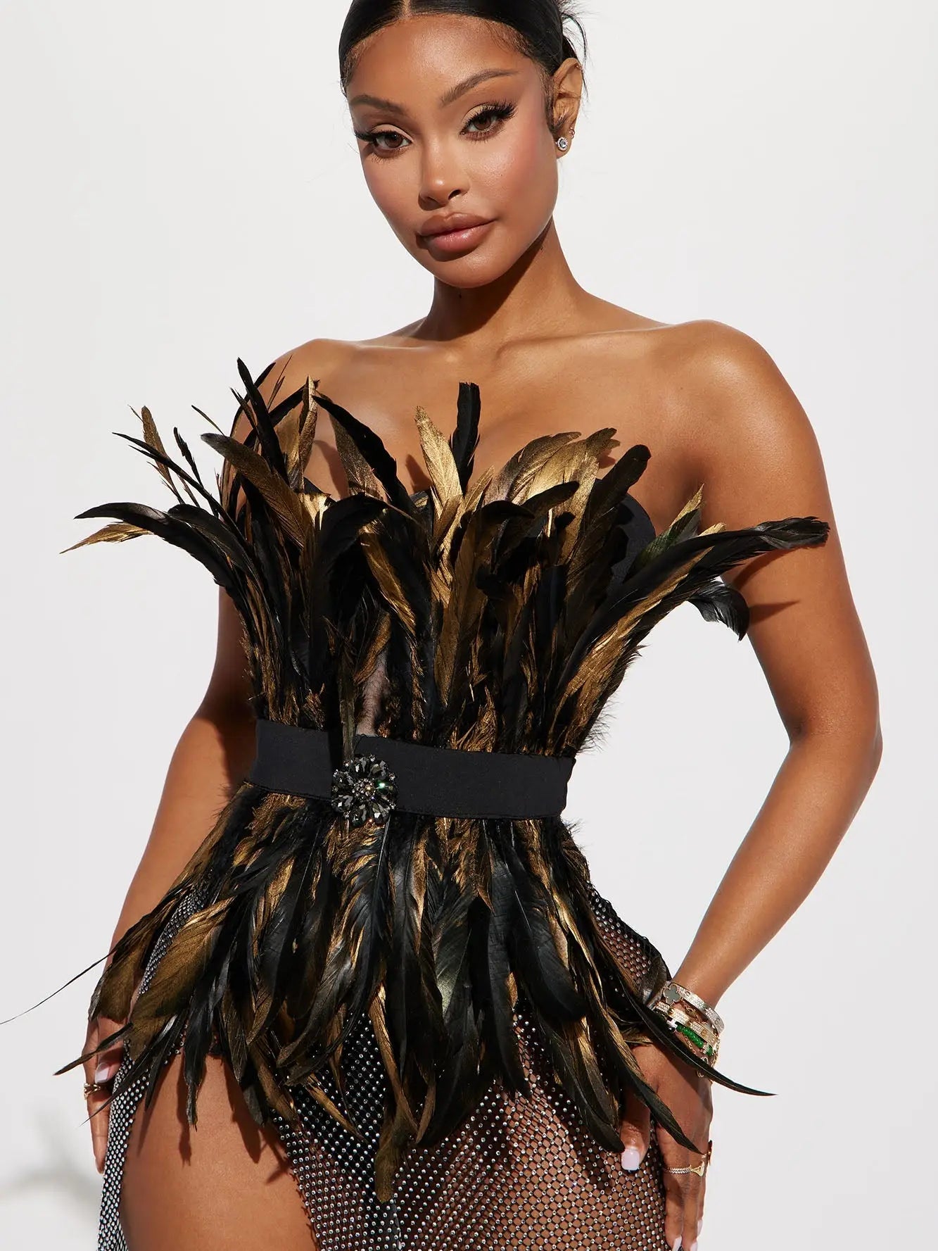 Luxurious Life Feather Maxi Dress - Black